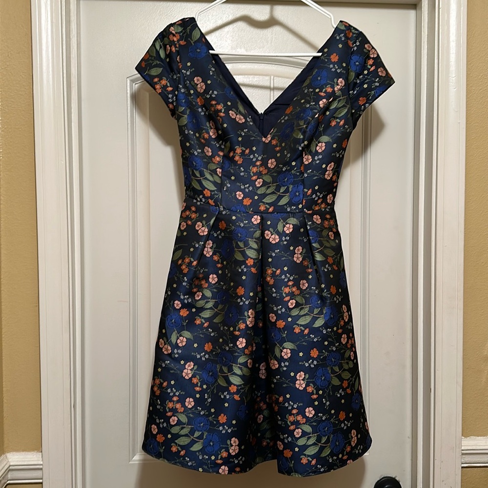 Floral V-Neck Dress - Blue
